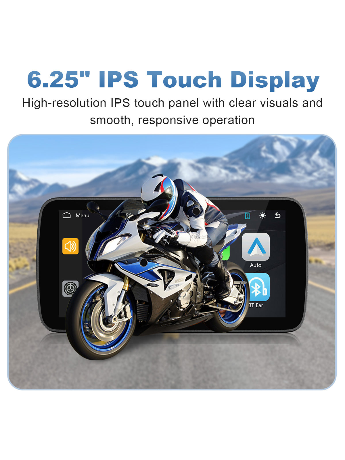 Linkifun MT5A 6.25 inch motorcycle navigation screen with IPS touchscreen display and DVR interface