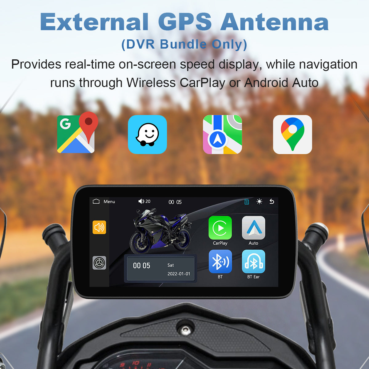 Linkifun™ MT5 6.25" Motorcycle Navigation Display with Wireless CarPlay, Android Auto, Screen Mirroring, Universal Mount Optional TPMS