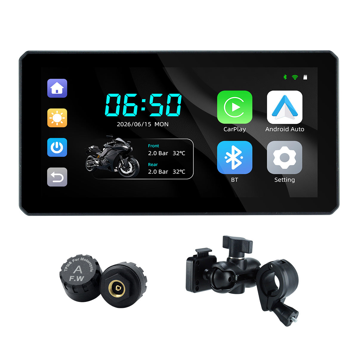 Pantalla de navegación para motocicleta Linkifun™ MT6 de 6" con CarPlay y Android Auto inalámbricos, navegación GPS, Bluetooth 4.2 y TPMS opcional