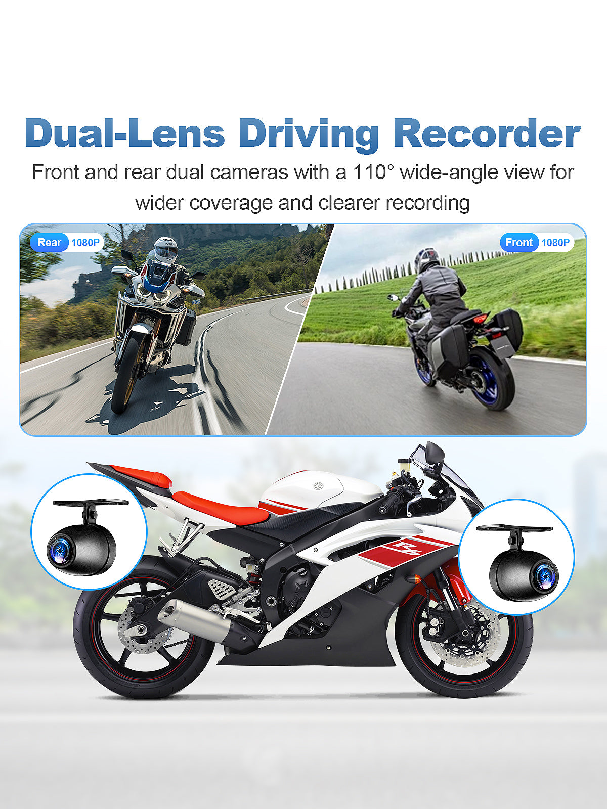 linkifun mt7 motorcycle dash cam motorcycle dual 1080p front rear DVR camera wide angle recording interface