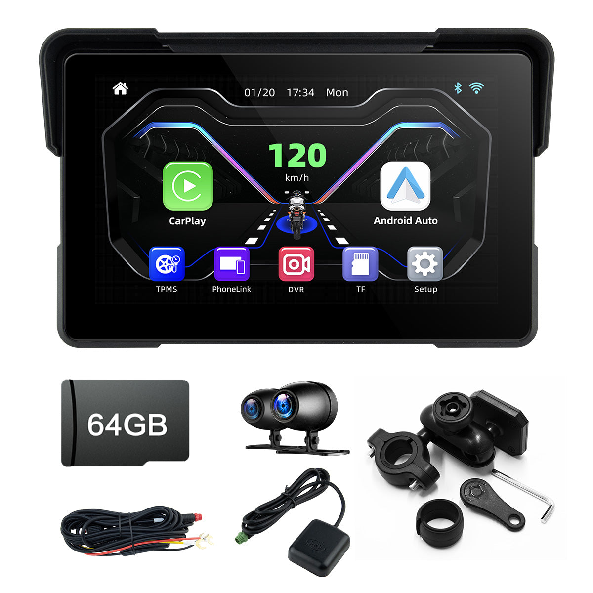 Linkifun™ MT7A 7" Motorcycle Navigation Screen with Wireless CarPlay, Android Auto & Screen Mirroring (Optional DVR & TPMS)