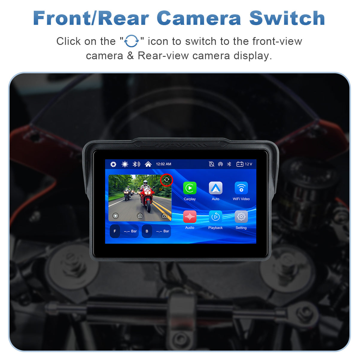 Linkifun™ MT7A 7" Motorcycle Navigation Screen with Wireless CarPlay & Android Auto, Front & Rear DVR Cameras, TPMS, IP67 Waterproof