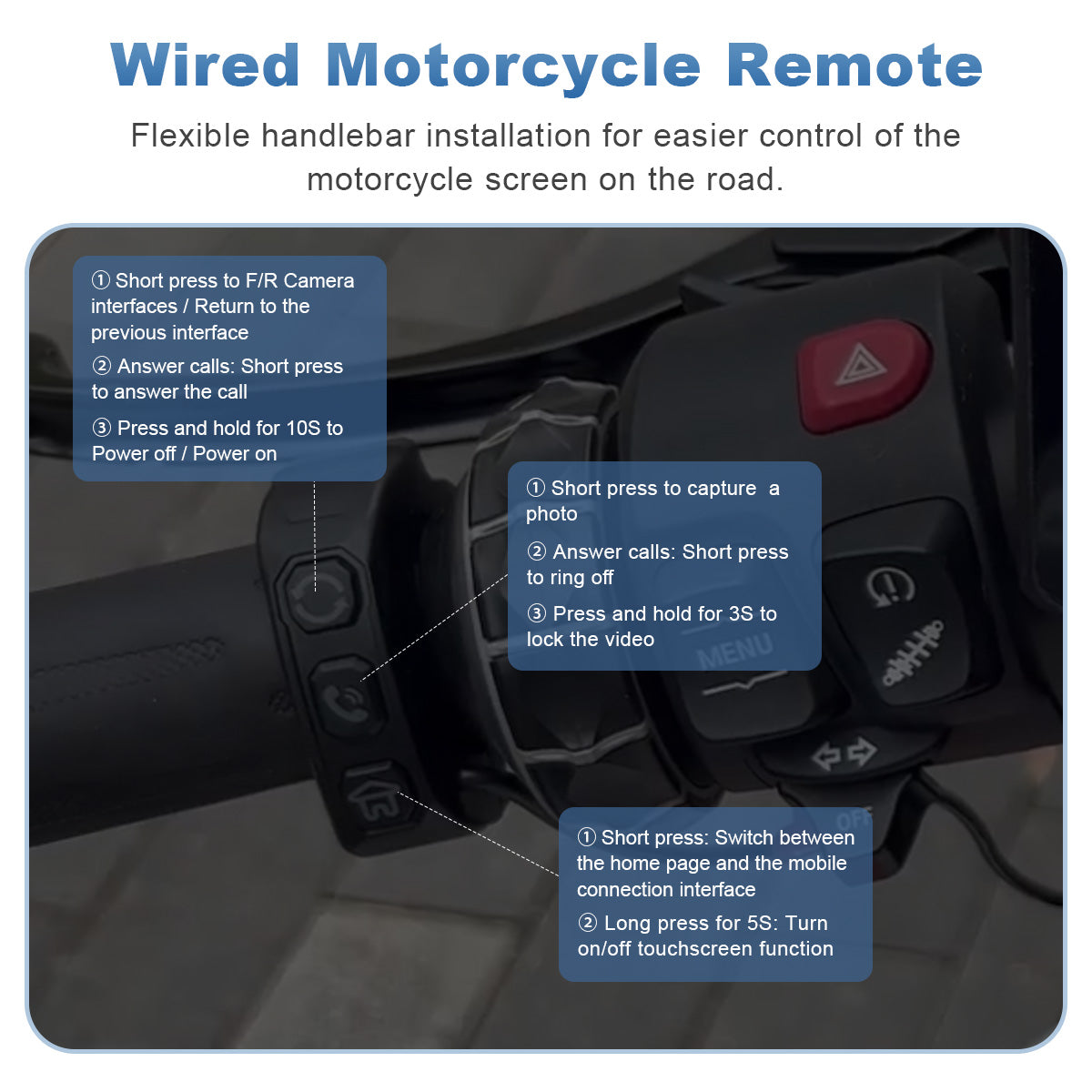 Linkifun™ MT7A 7" Motorcycle Navigation Screen with Wireless CarPlay & Android Auto, Front & Rear DVR Cameras, TPMS, IP67 Waterproof