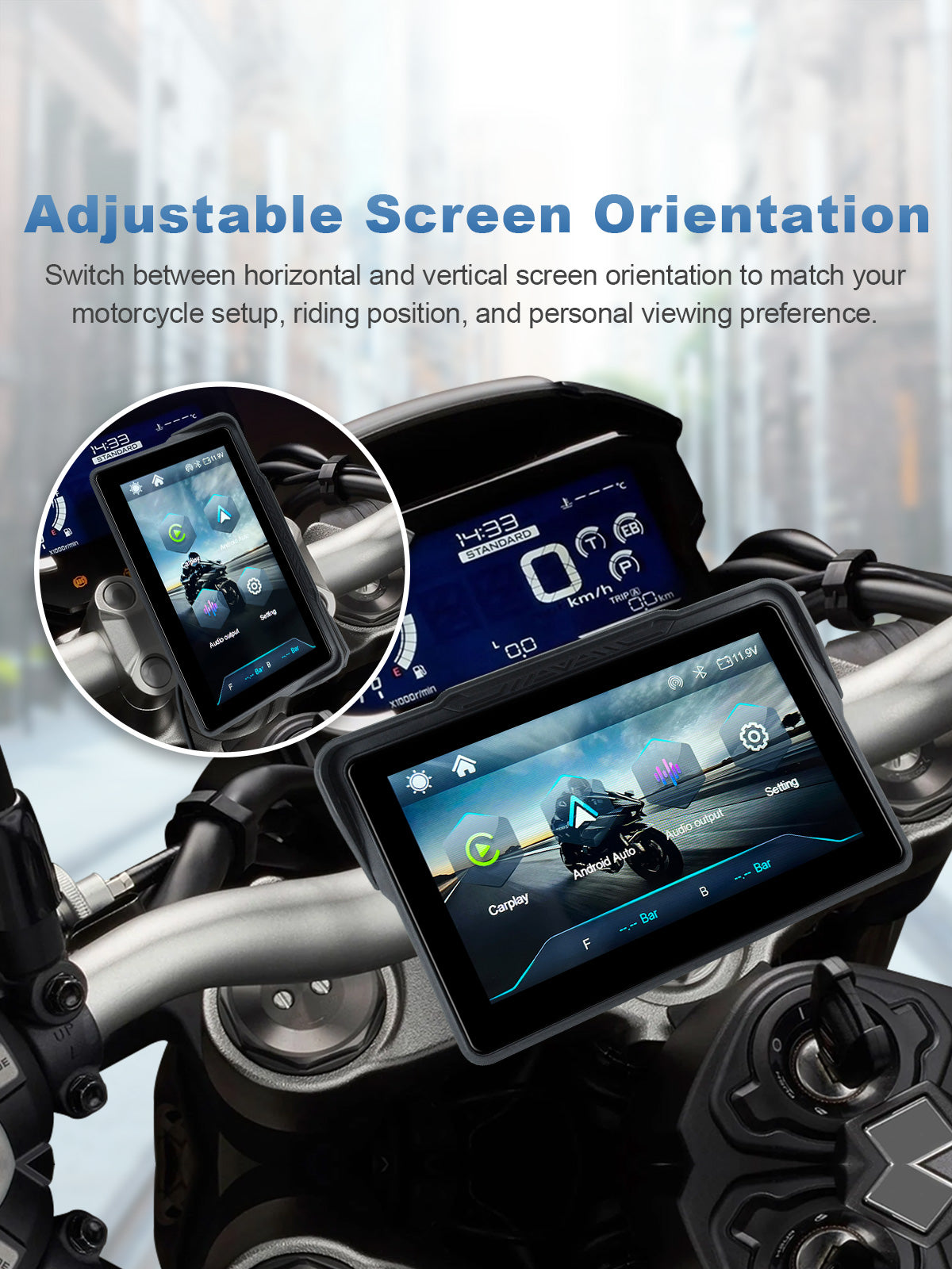 Linkifun MT7A 7 inch motorcycle navigation screen with one-touch portrait and landscape mode