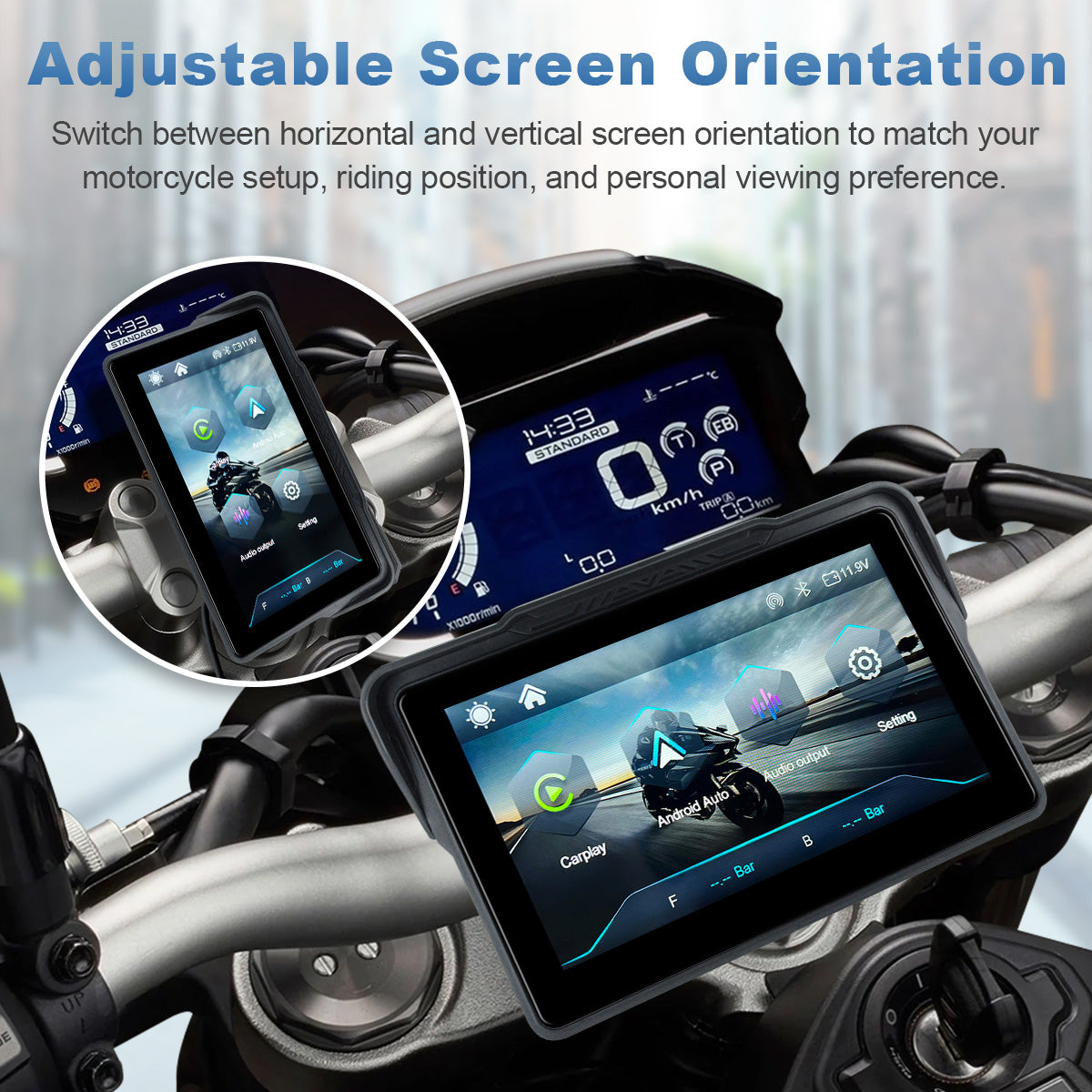 Linkifun™ MT7A 7" Motorcycle Navigation Screen with Wireless CarPlay & Android Auto, Portrait & Landscape Mode, Optional TPMS, USB Power