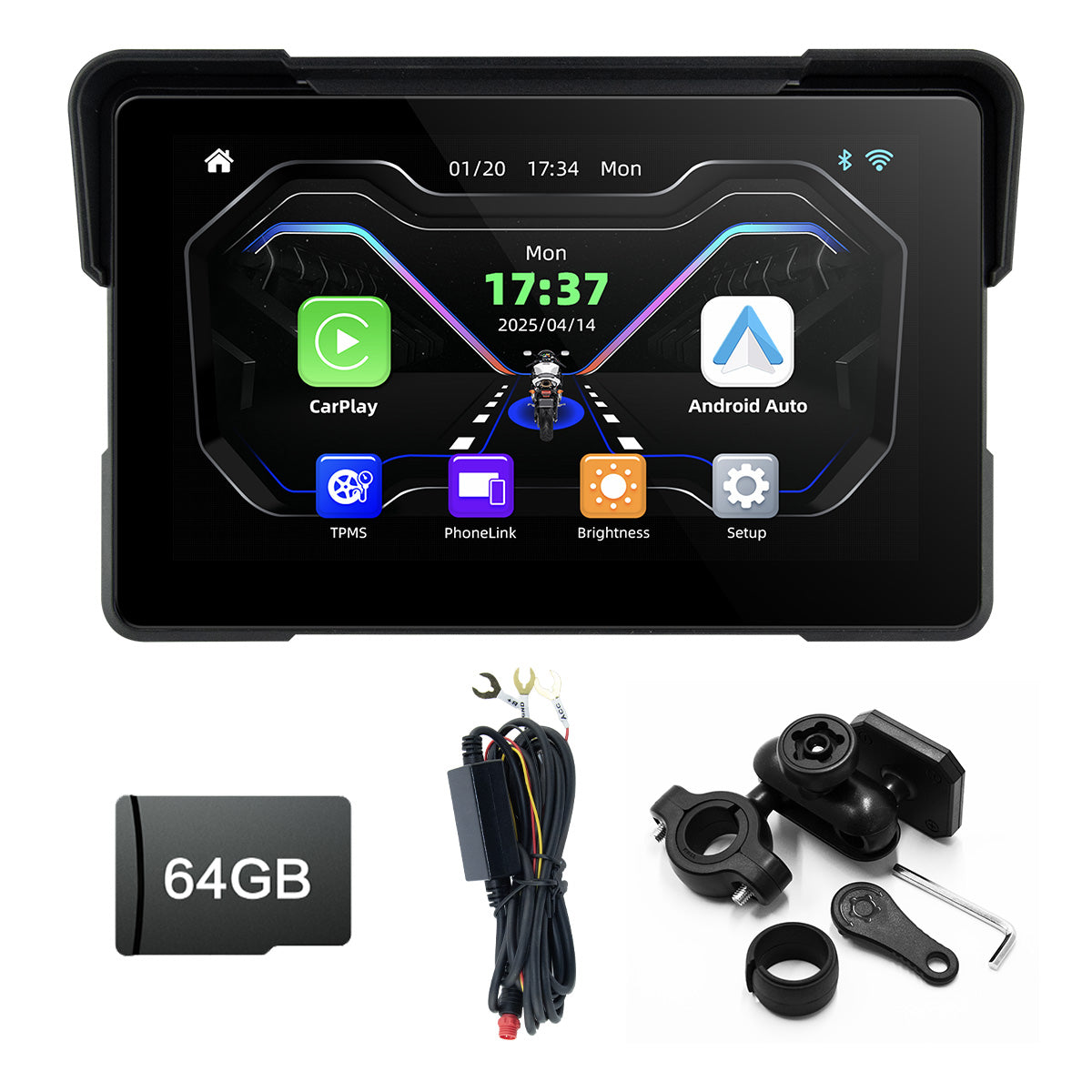Linkifun™ MT7A 7" Motorcycle Navigation Screen with Wireless CarPlay, Android Auto & Screen Mirroring (Optional DVR & TPMS)