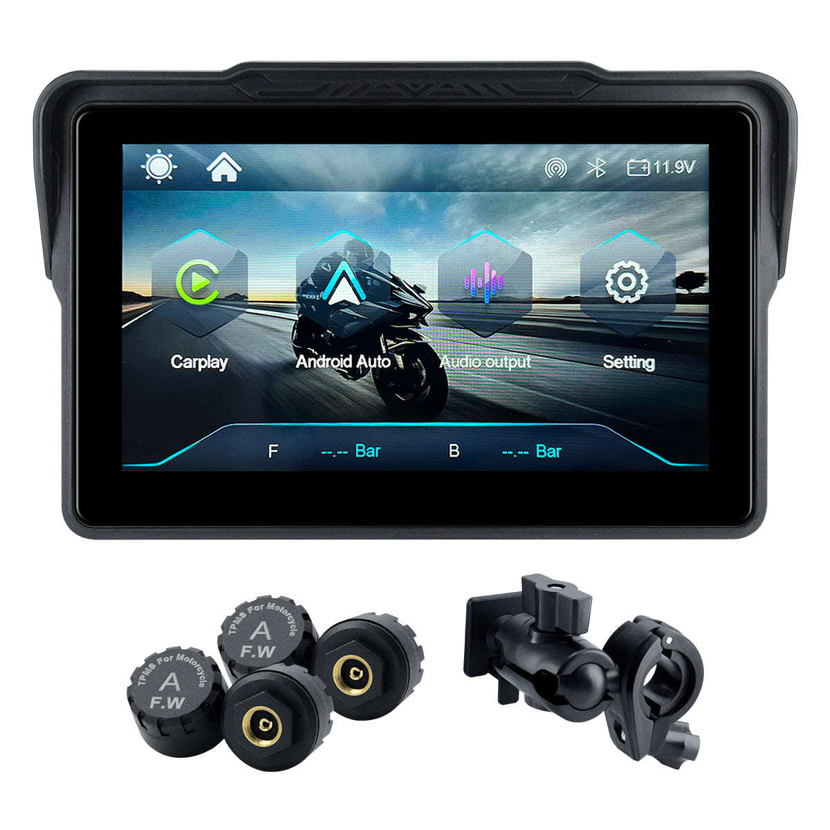 Linkifun™ MT7A 7" Motorcycle Navigation Screen with Wireless CarPlay & Android Auto, Portrait & Landscape Mode, Optional TPMS, USB Power