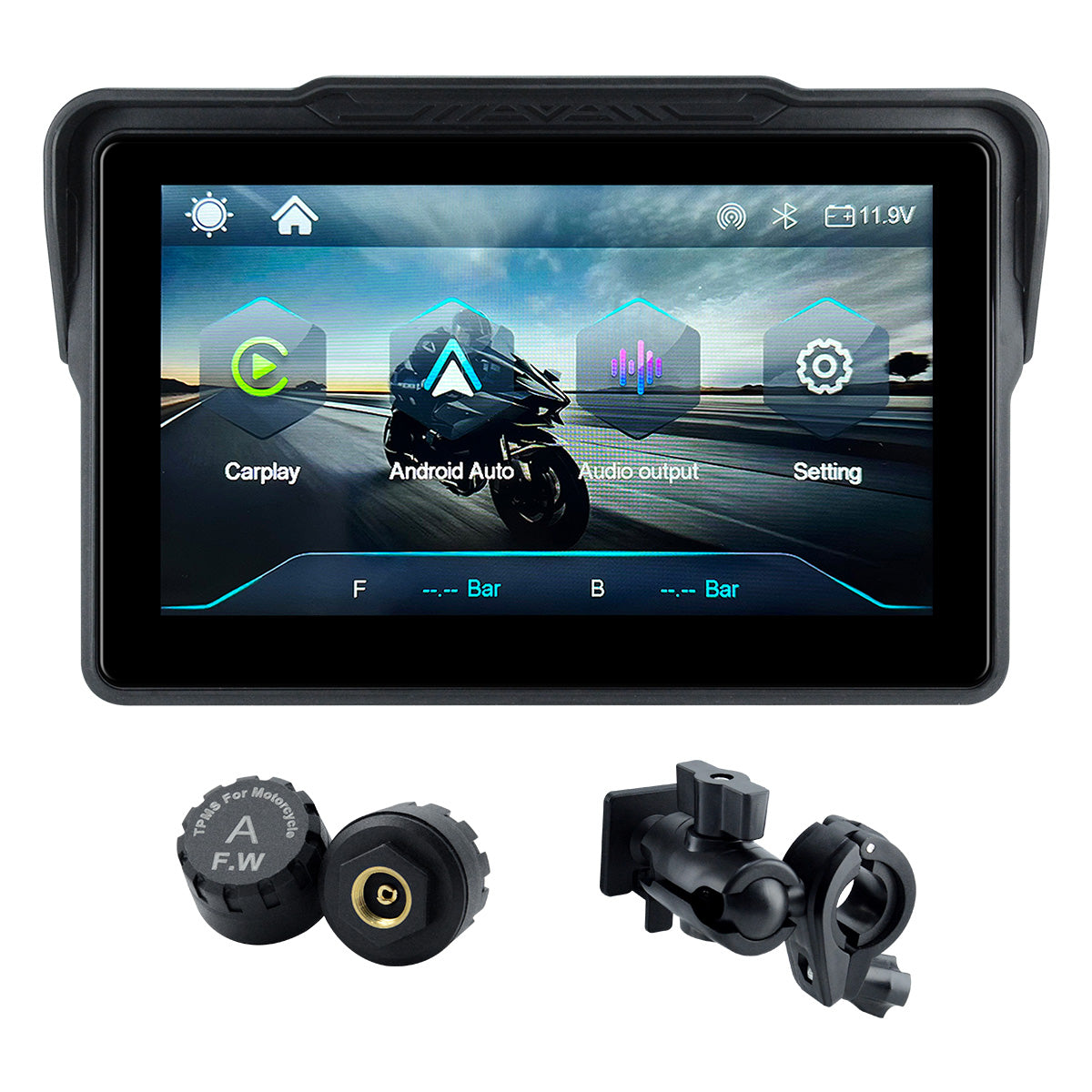 Linkifun™ MT7A 7" Motorcycle Navigation Screen with Wireless CarPlay & Android Auto, Portrait & Landscape Mode, Optional TPMS, USB Power