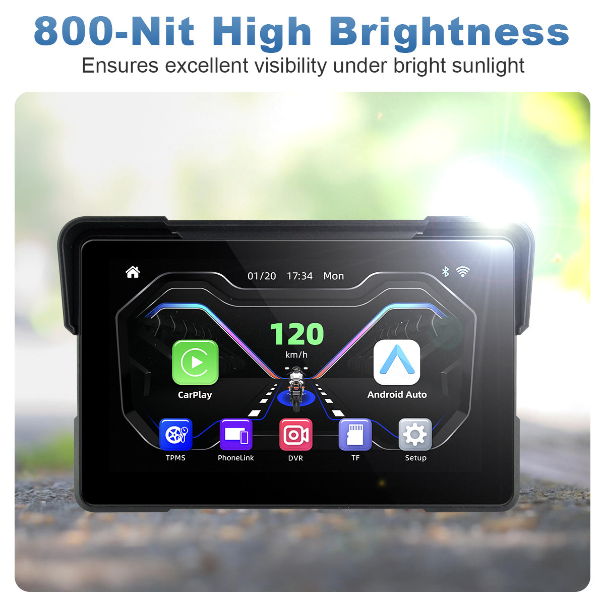 Linkifun™ MT7A 7" Motorcycle Navigation Screen with Wireless CarPlay, Android Auto & Screen Mirroring (Optional DVR & TPMS)