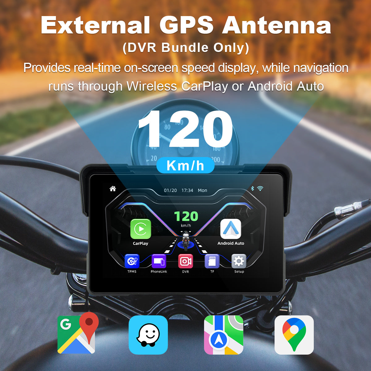 Linkifun™ MT7A 7" Motorcycle Navigation Screen with Wireless CarPlay, Android Auto & Screen Mirroring (Optional DVR & TPMS)