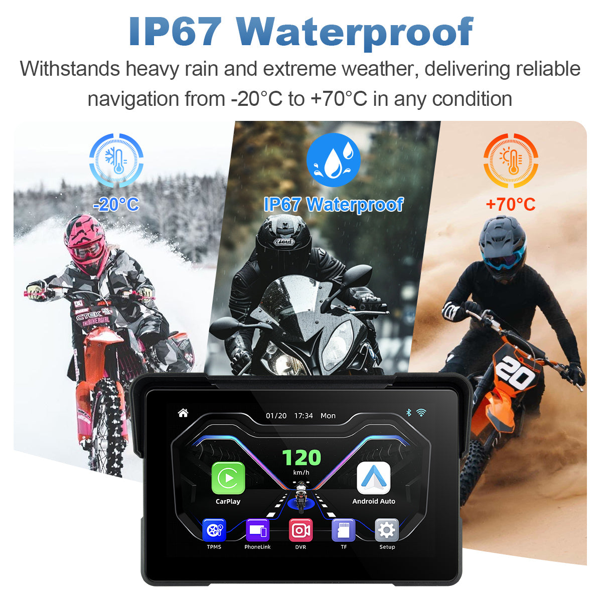 Linkifun™ MT7A 7" Motorcycle Navigation Screen with Wireless CarPlay, Android Auto & Screen Mirroring (Optional DVR & TPMS)