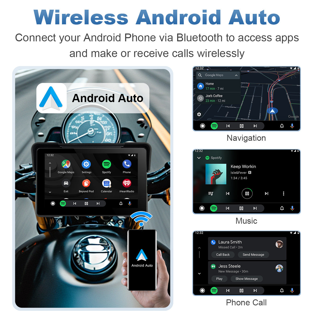 Linkifun™ MT7A 7" Motorcycle Navigation Screen with Wireless CarPlay, Android Auto & Screen Mirroring (Optional DVR & TPMS)