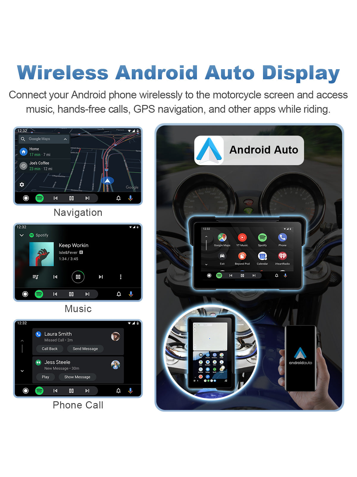 Linkifun MT7A wireless Android Auto motorcycle navigation screen interface