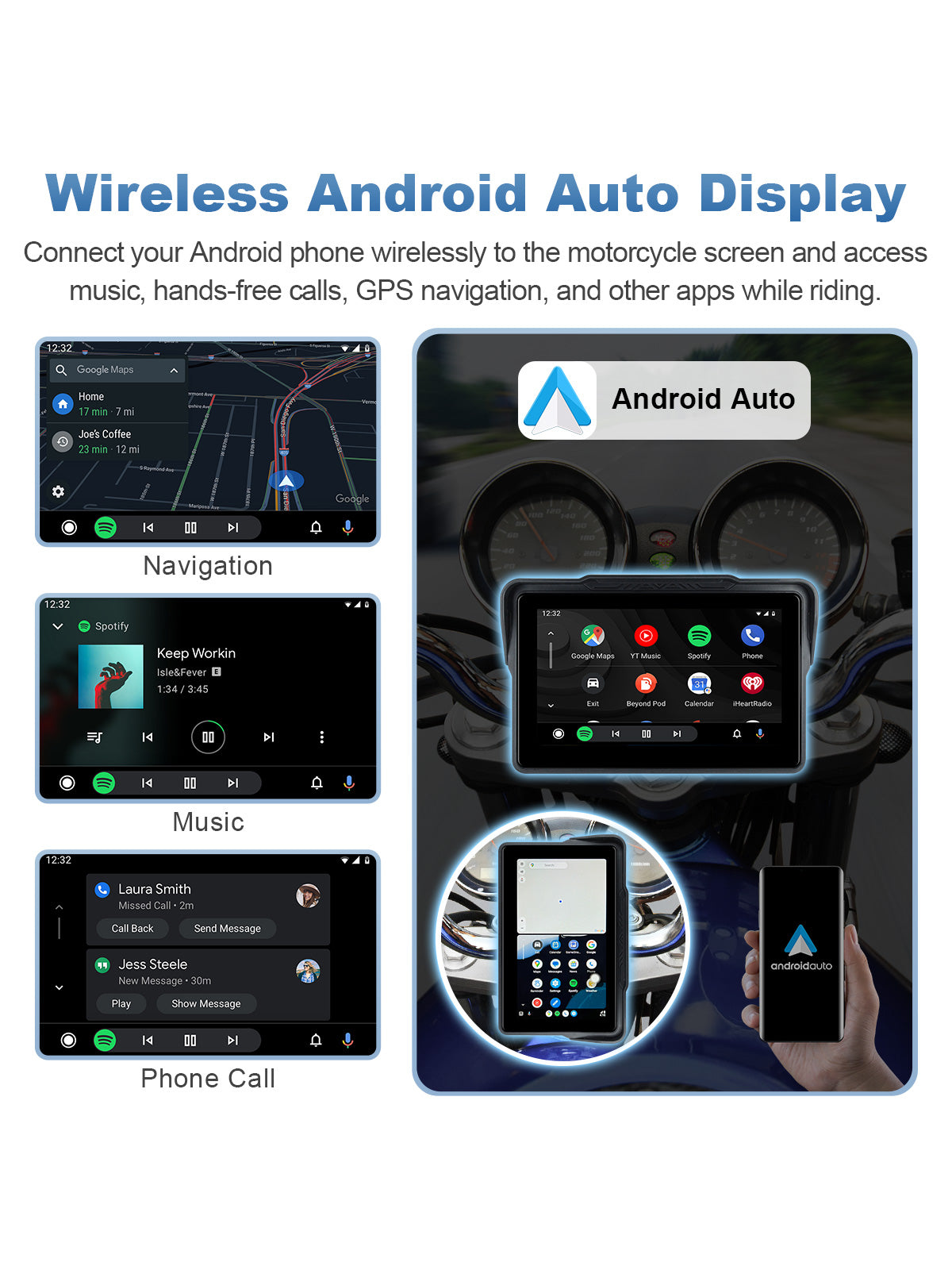 Linkifun MT7A wireless Android Auto motorcycle navigation screen interface