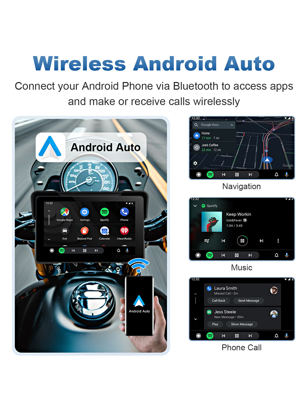 Linkifun MT7A wireless Android Auto motorcycle navigation screen interface
