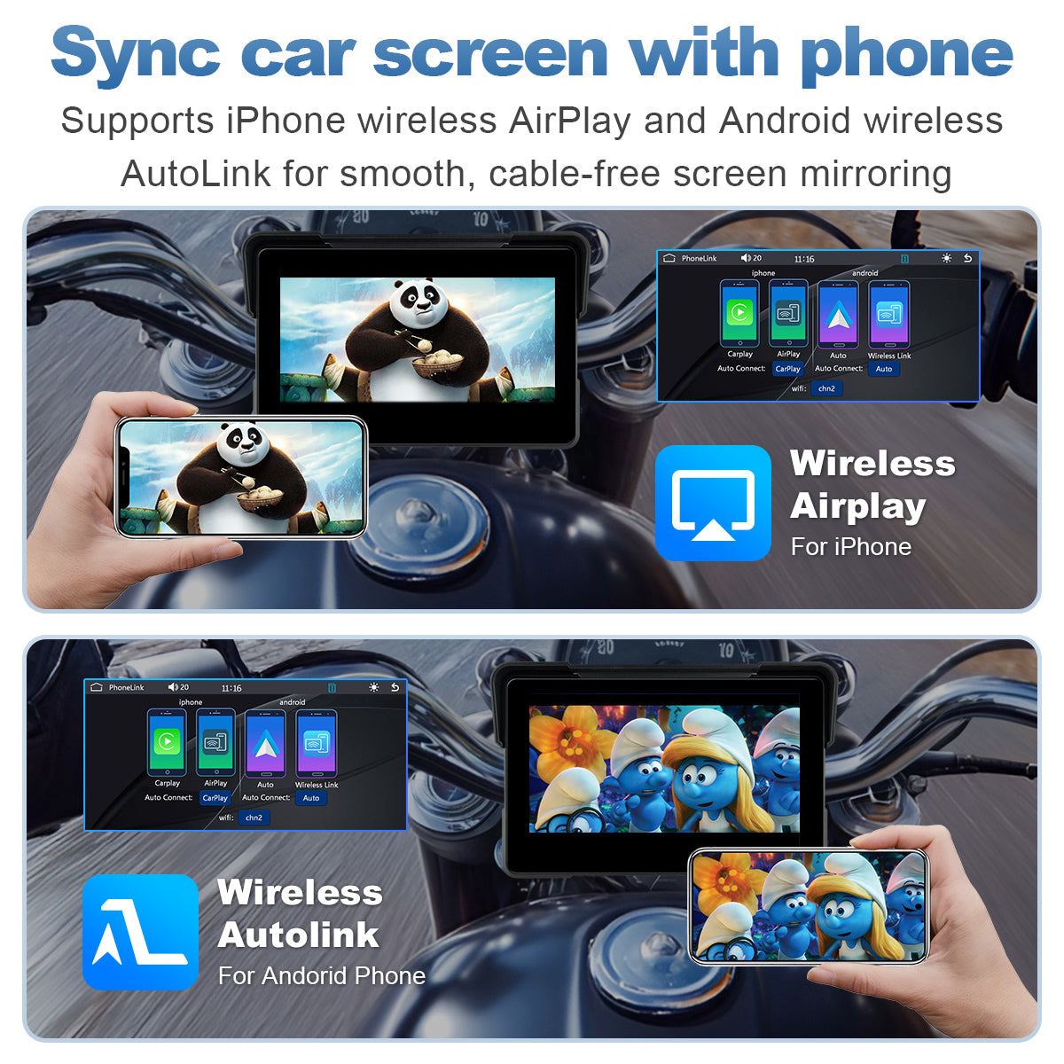 Linkifun™ MT7A 7" Motorcycle Navigation Screen with Wireless CarPlay, Android Auto & Screen Mirroring (Optional DVR & TPMS)