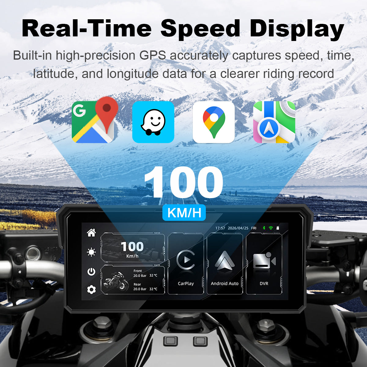 Linkifun™ MT81 8.1" Motorcycle CarPlay Navigation Screen with Wireless Android Auto, Screen Mirroring, Optional TPMS & DVR