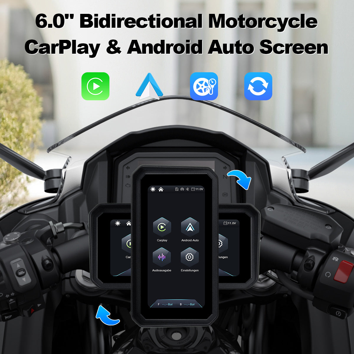 Linkifun™ MT9A 6" Motorcycle Navigation Screen with Wireless CarPlay & Android Auto, Portrait & Landscape Mode, Quick-Release Bracket, Single Bluetooth, Optional TPMS