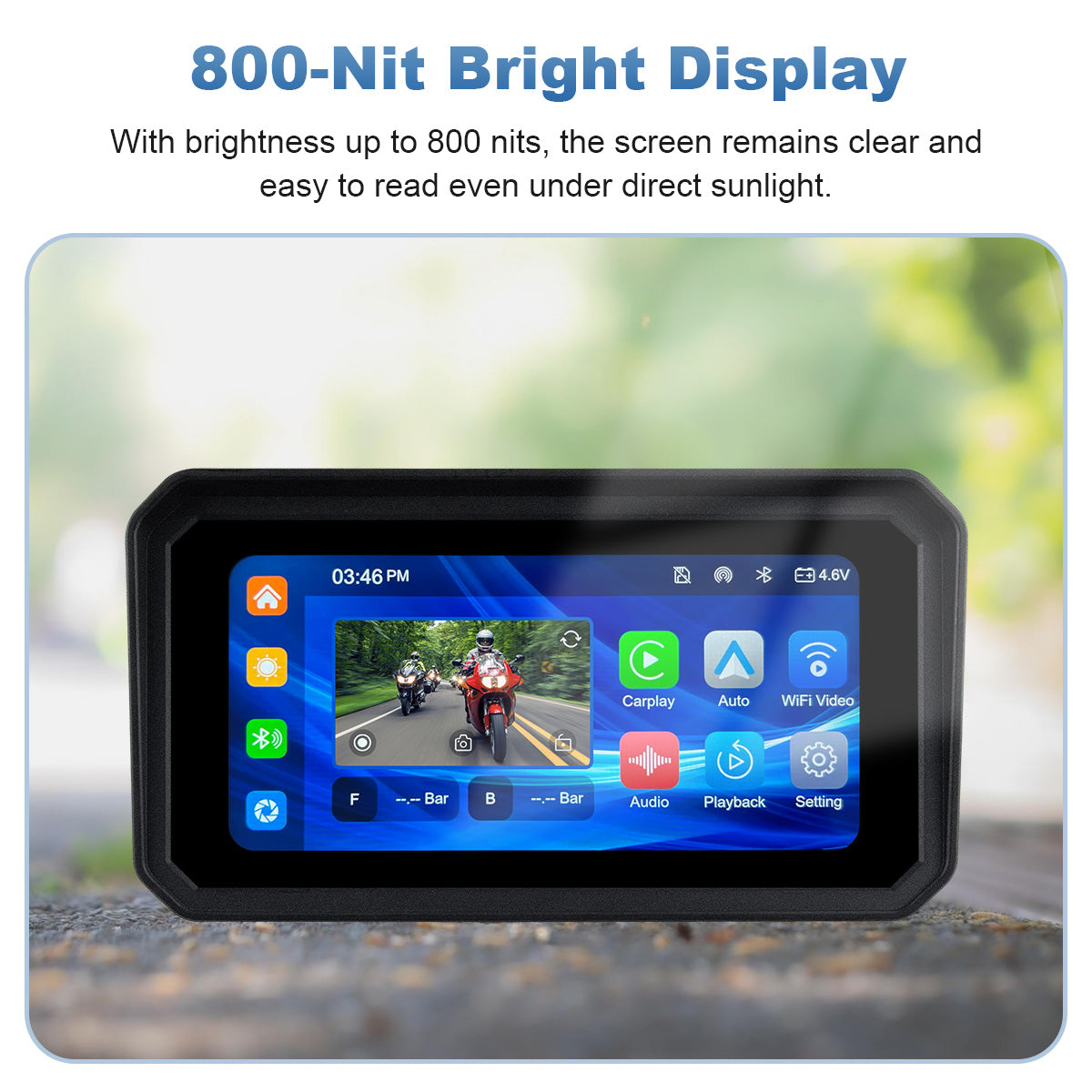 Linkifun™ MT9A 6" Motorcycle Navigation Screen with Wireless CarPlay & Android Auto, Front & Rear DVR Cameras, TPMS, IP67 Waterproof