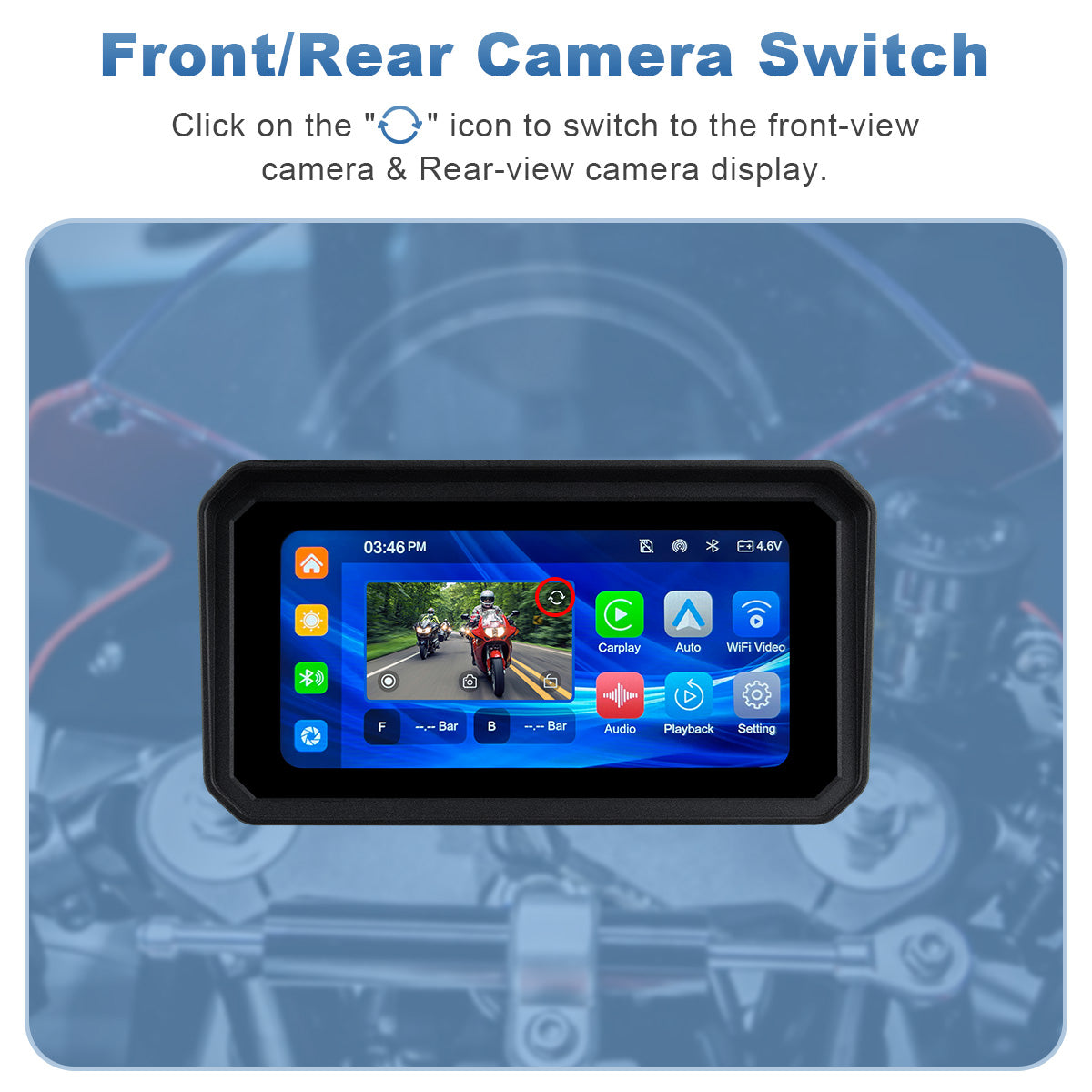 Linkifun™ MT9A 6" Motorcycle Navigation Screen with Wireless CarPlay & Android Auto, Front & Rear DVR Cameras, TPMS, IP67 Waterproof