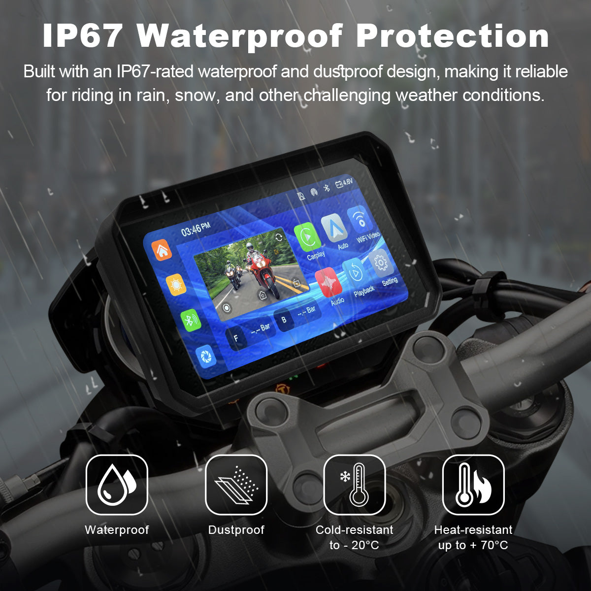 Linkifun™ MT9A 6" Motorcycle Navigation Screen with Wireless CarPlay & Android Auto, Front & Rear DVR Cameras, TPMS, IP67 Waterproof