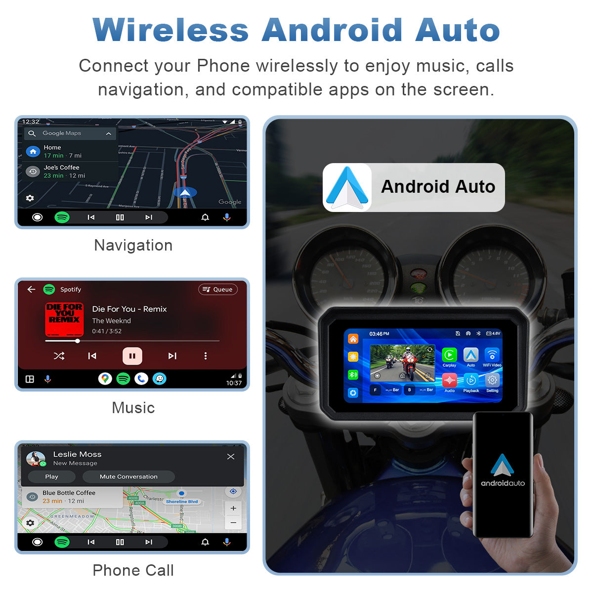 Linkifun™ MT9A 6" Motorcycle Navigation Screen with Wireless CarPlay & Android Auto, Front & Rear DVR Cameras, TPMS, IP67 Waterproof