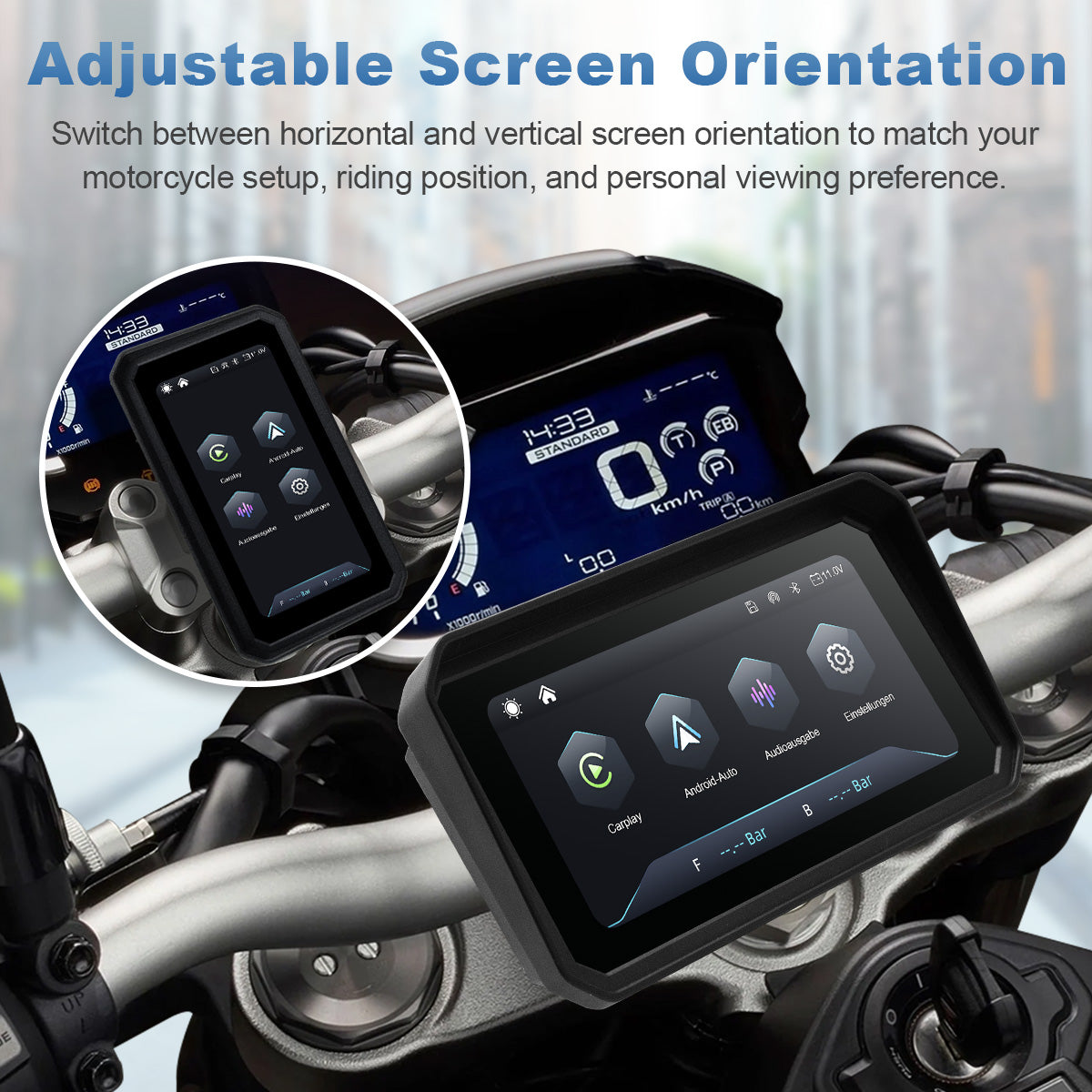 Linkifun™ MT9A 6" Motorcycle Navigation Screen with Wireless CarPlay & Android Auto, Portrait & Landscape Mode, Quick-Release Bracket, Single Bluetooth, Optional TPMS