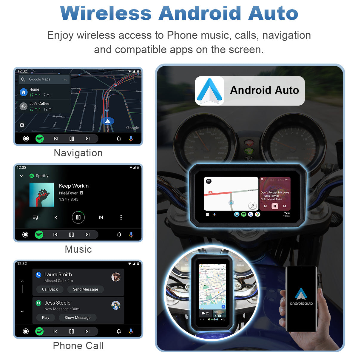 Linkifun™ MT9A 6" Motorcycle Navigation Screen with Wireless CarPlay & Android Auto, Portrait & Landscape Mode, Quick-Release Bracket, Single Bluetooth, Optional TPMS