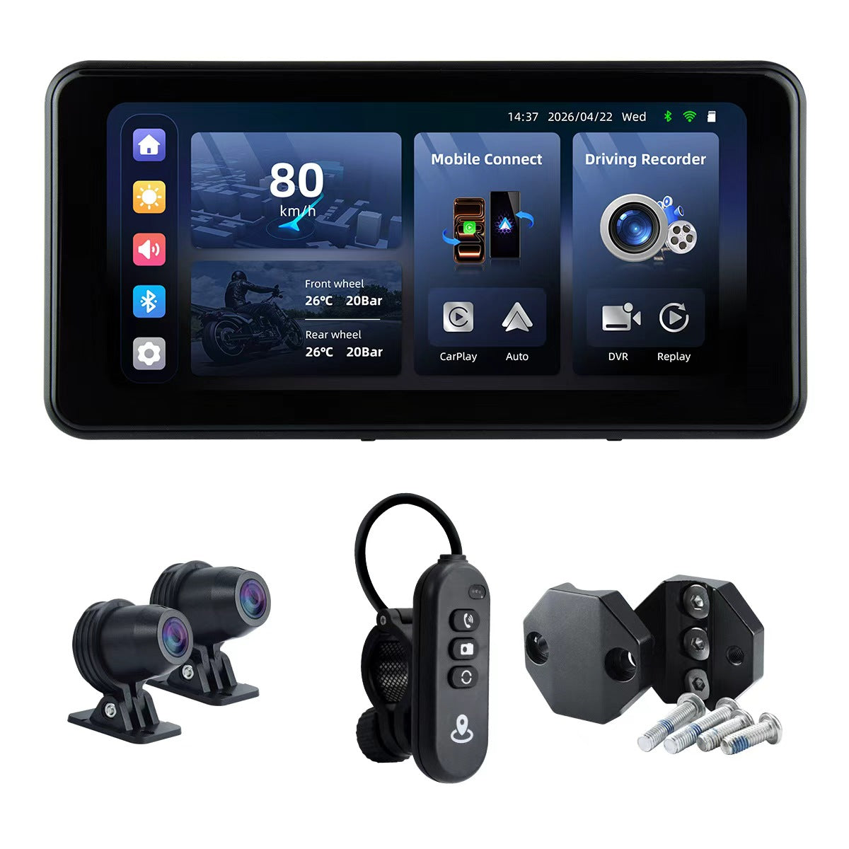 Linkifun™ MT17B 6.25" Motorrad-Dashcam-Display – BSD, kabelloses CarPlay und Android Auto, DVR, TPMS, geteilter Bildschirm, integrierter Lautsprecher und optionale Montagehalterungen