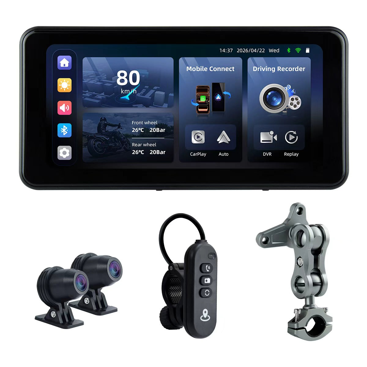 Linkifun™ MT17B 6.25" Motorrad-Dashcam-Display – BSD, kabelloses CarPlay und Android Auto, DVR, TPMS, geteilter Bildschirm, integrierter Lautsprecher und optionale Montagehalterungen
