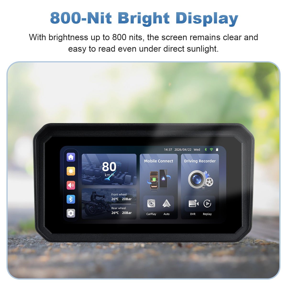 Linkifun™ MT9B-DVR 6" Motorcycle Navigation Screen with Wireless CarPlay & Android Auto, Dual 1080P DVR, BSD, TPMS, IP67 Waterproof