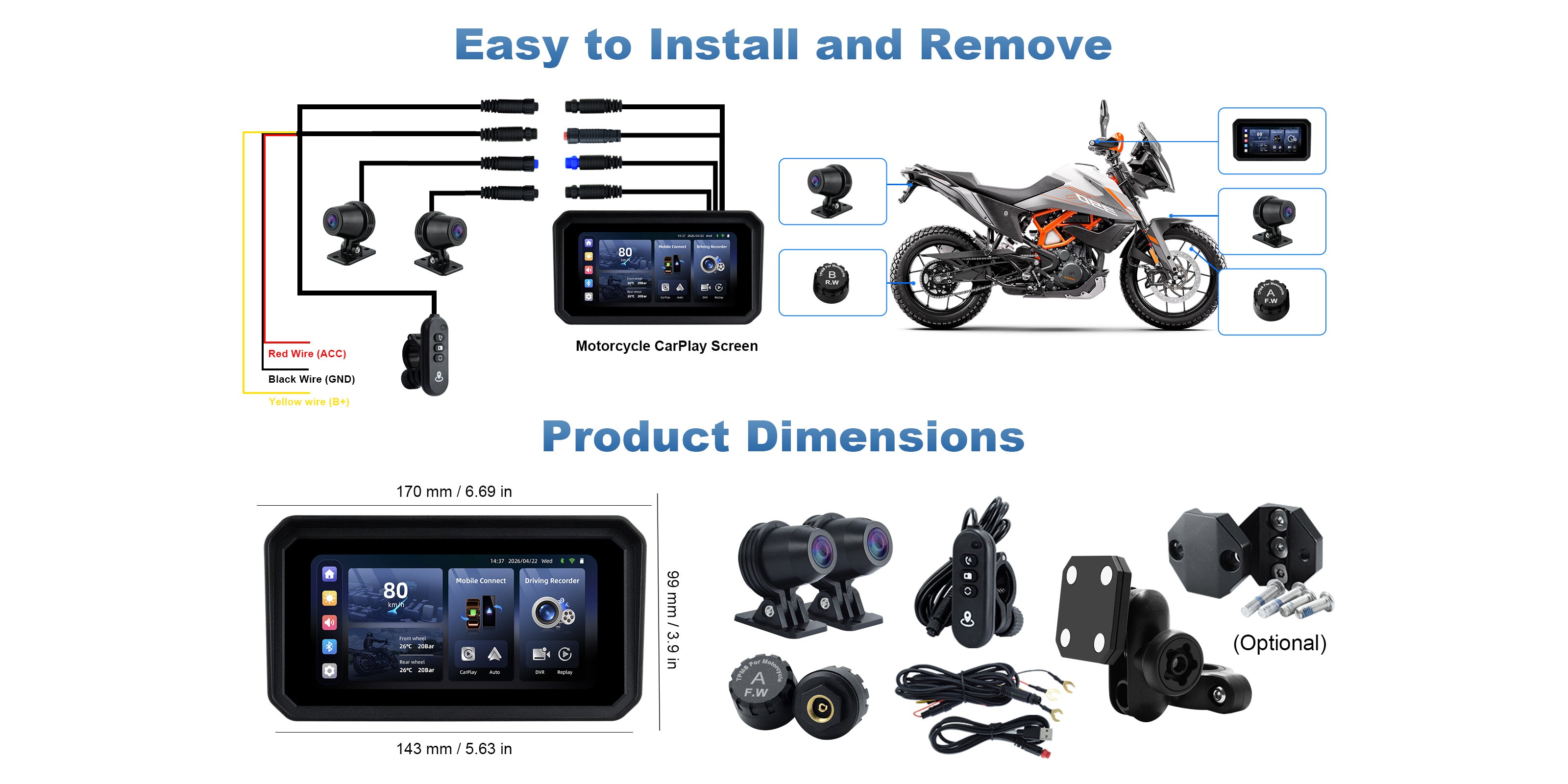 Linkifun MT9B motorcycle navigation screen and dash cam installation guide mobile version