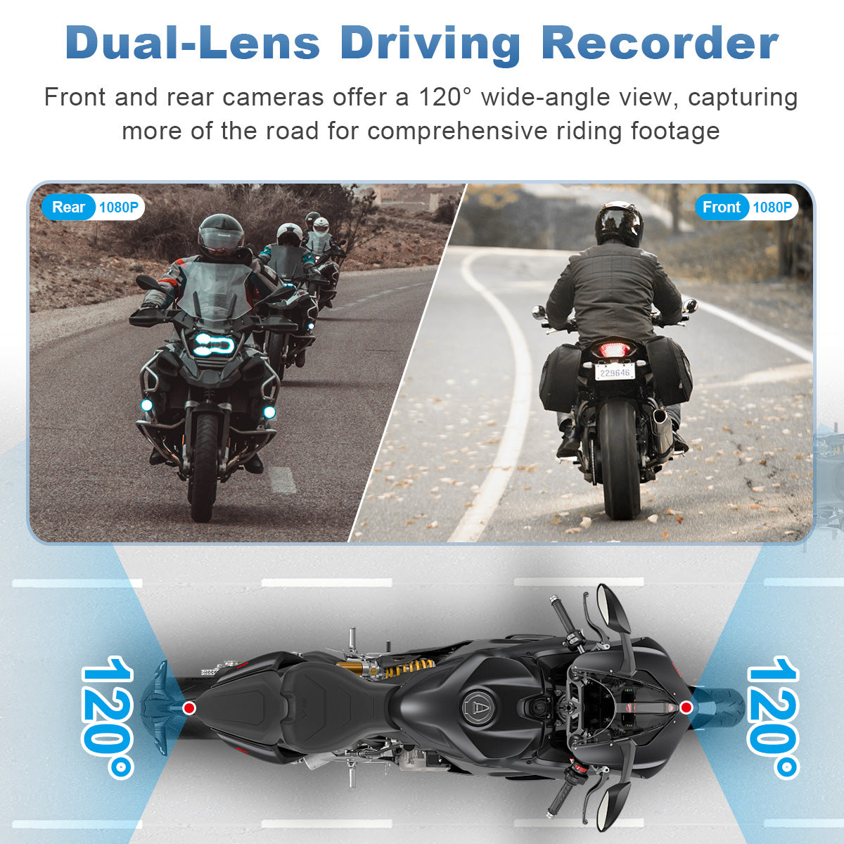 Linkifun™ MT9B-DVR 6" Motorcycle Navigation Screen with Wireless CarPlay & Android Auto, Dual 1080P DVR, BSD, TPMS, IP67 Waterproof