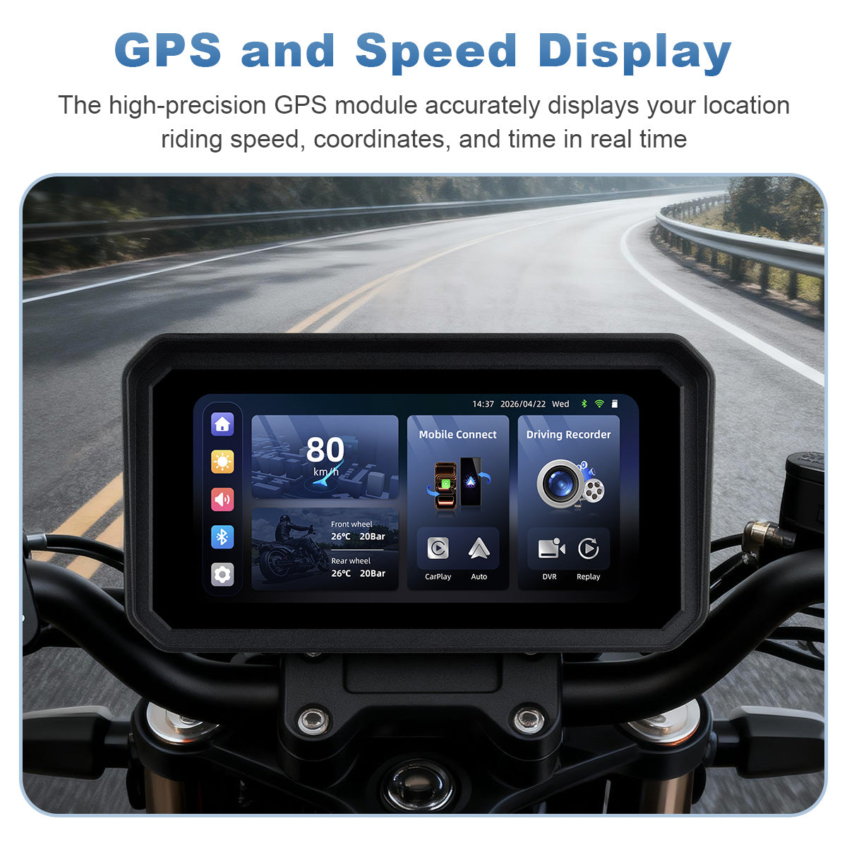 Linkifun™ MT9B-DVR 6" Motorcycle Navigation Screen with Wireless CarPlay & Android Auto, Dual 1080P DVR, BSD, TPMS, IP67 Waterproof