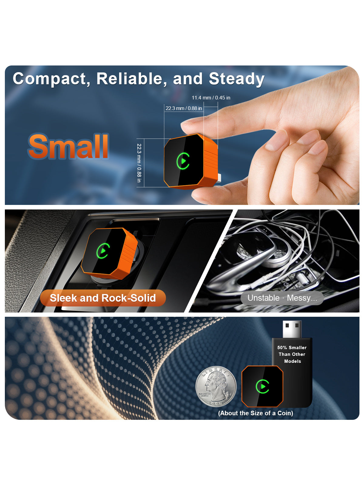 Linkifun RGB GO ultra-compact wireless CarPlay adapter 60 percent smaller than standard adapters
