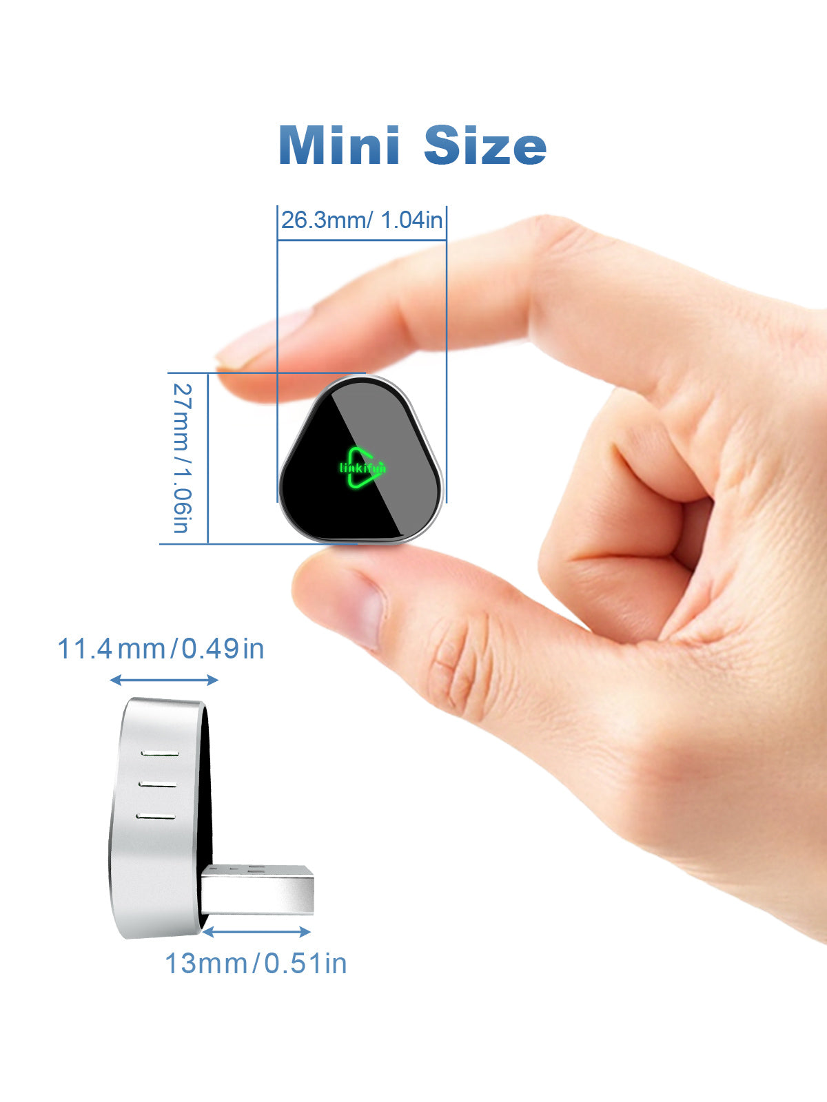 Linkifun RGB Nano Wireless CarPlay and Android Auto Adapter desktop view showing detailed product parameters and specifications