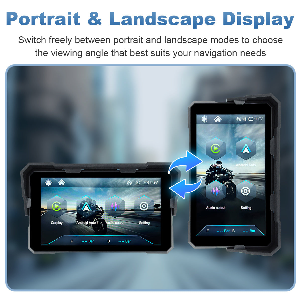 Linkifun™ V5 5" Motorcycle Navigation Screen – Wireless CarPlay & Android Auto, Portrait/Landscape Mode, Optional DVR & TPMS, USB Power