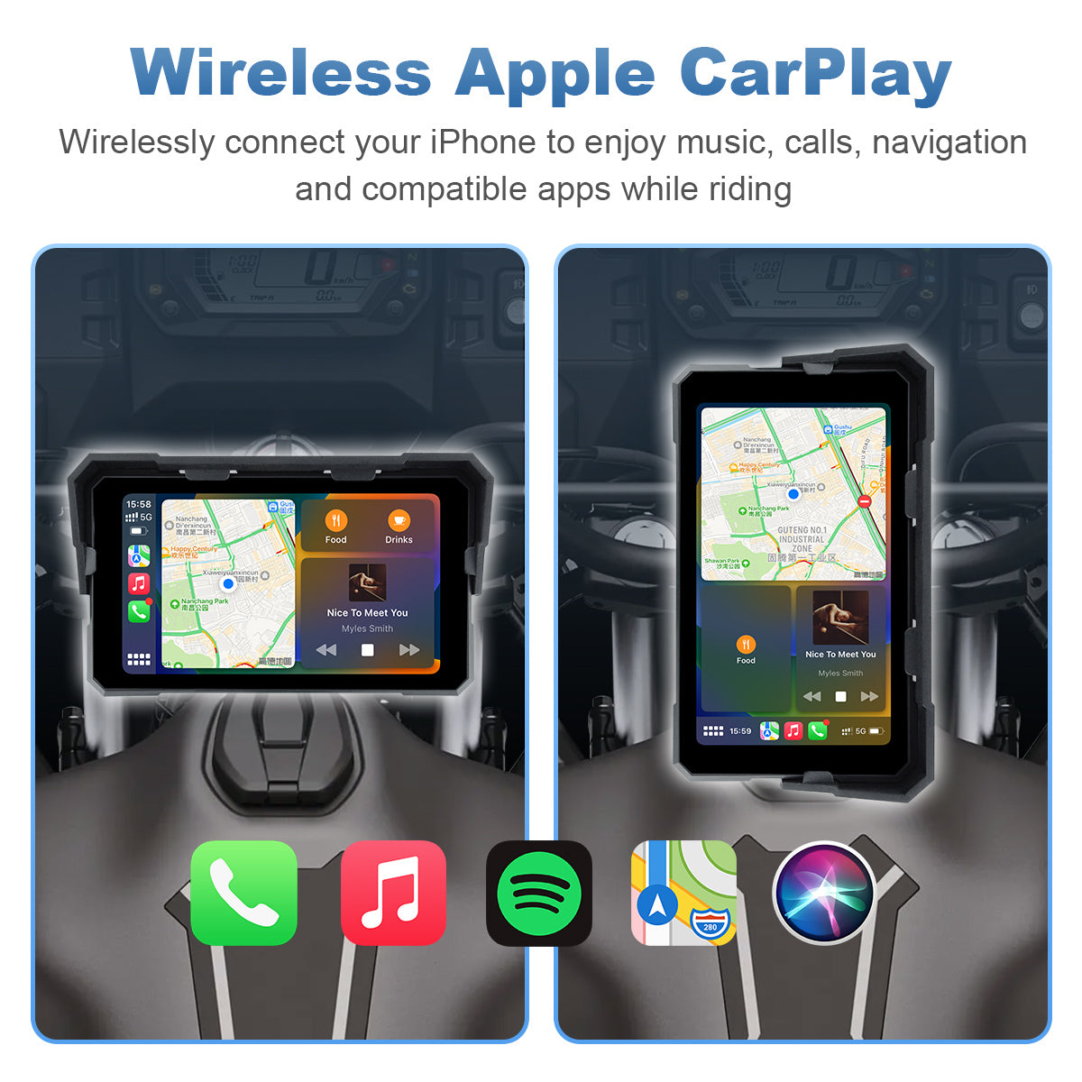 Linkifun™ V5 5" Motorcycle Navigation Screen – Wireless CarPlay & Android Auto, Portrait/Landscape Mode, Optional DVR & TPMS, USB Power