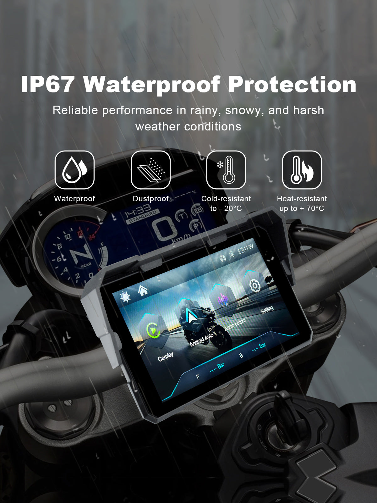 Linkifun V5 5 inch motorcycle display with IP67 waterproof and dustproof protection for outdoor riding