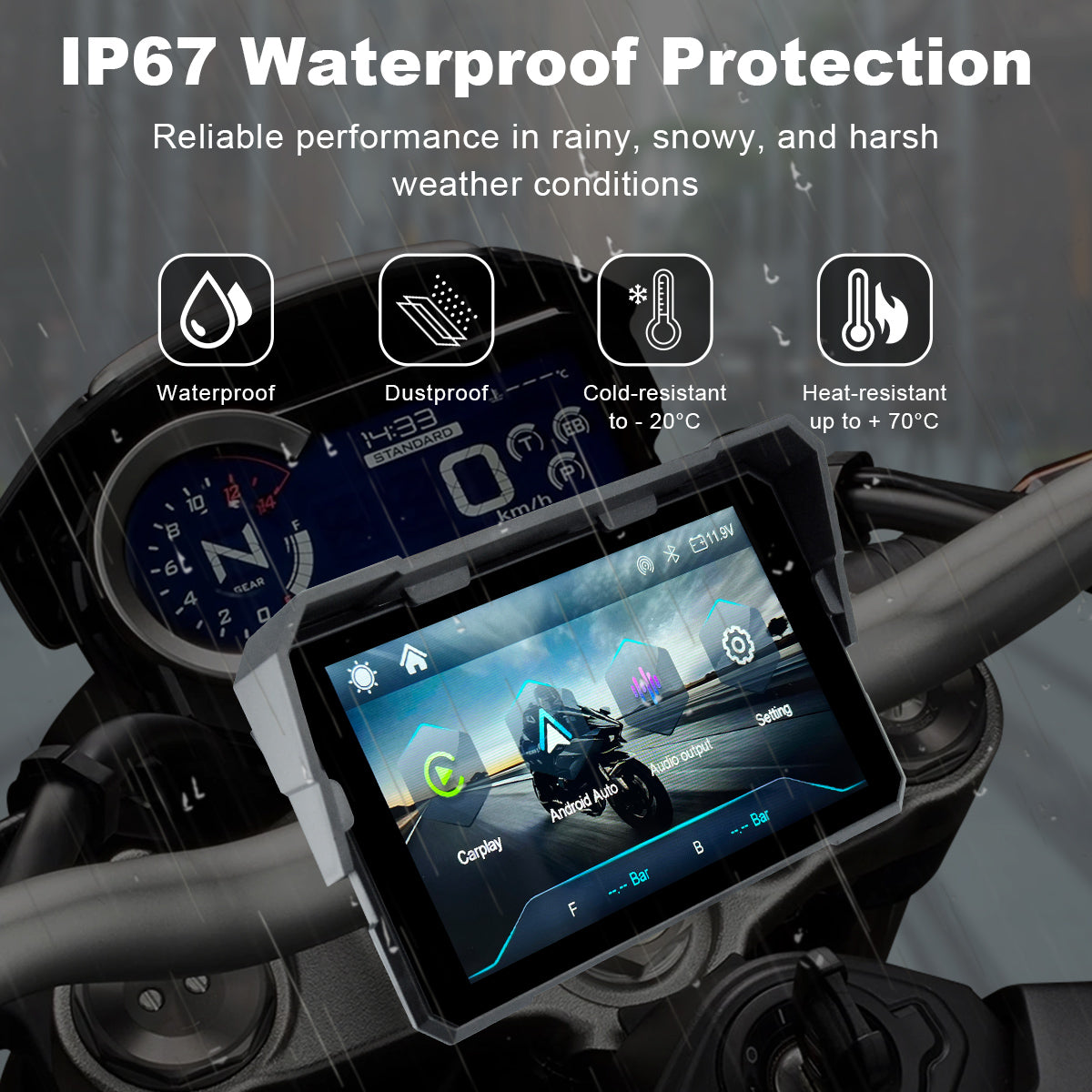 Linkifun™ V5 5" Motorcycle Navigation Screen – Wireless CarPlay & Android Auto, Portrait/Landscape Mode, Optional DVR & TPMS, USB Power