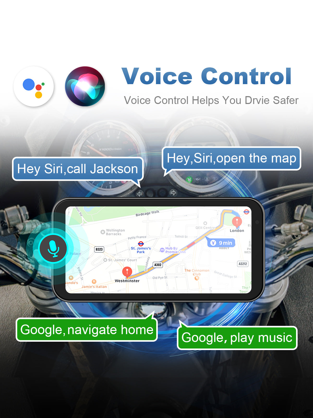 Motorcycle dash cam with voice recognition feature, enabling hands-free operations and focused riding
