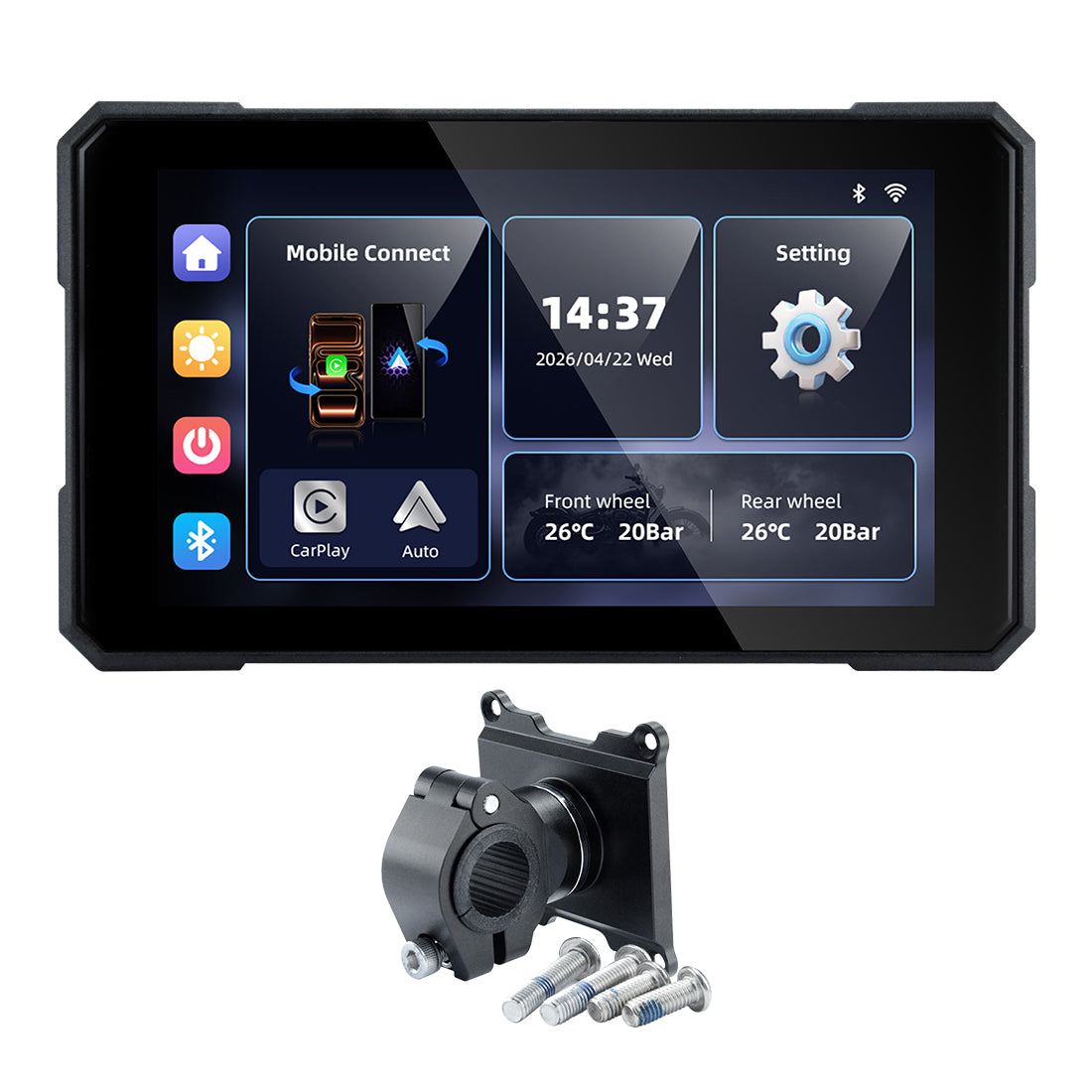 Linkifun™ MT15A 5インチ スマートバイクナビゲーションディスプレイ – ワイヤレスCarPlay & Android Auto、縦向き／横向き回転、Bluetoothシングル接続、オプションのTPMS、バッテリー＆USB給電