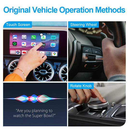Linkifun A1 integrated with car touch screen, steering wheel controls, rotary knob, and voice commands.