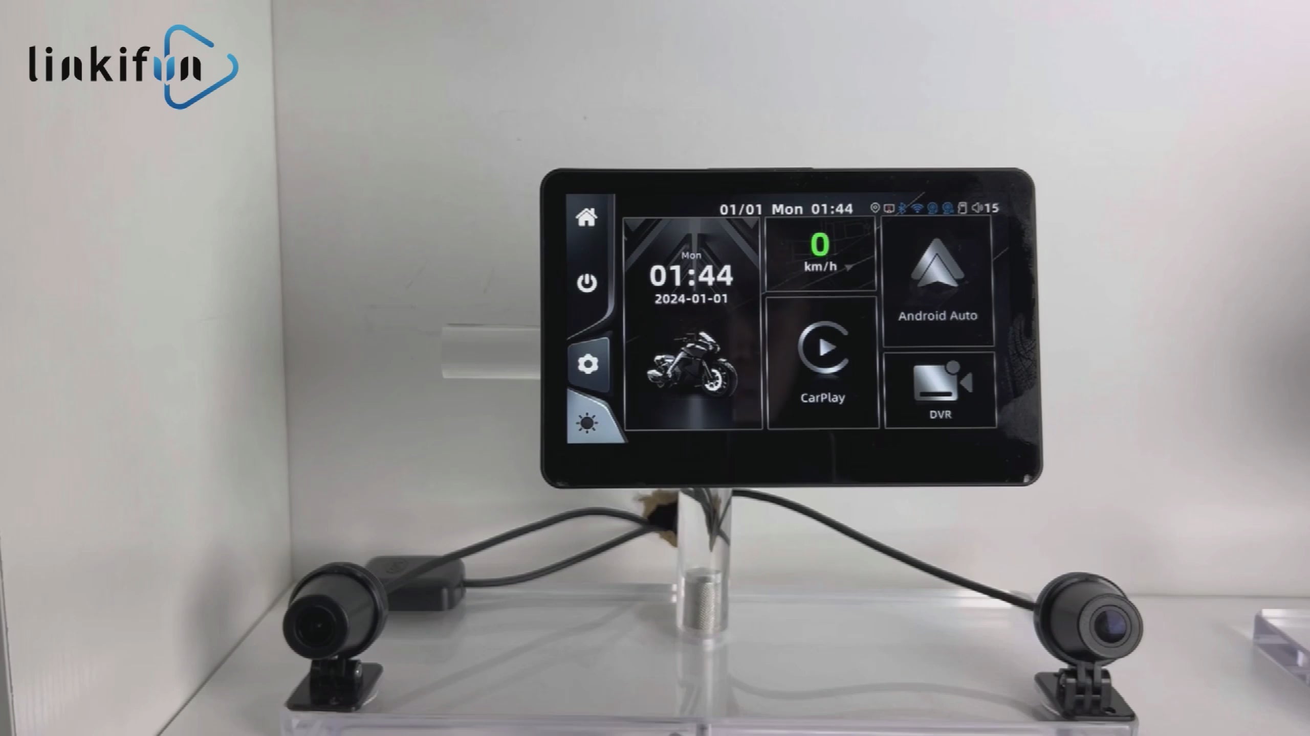 Linkifun MT13 universal bracket motorcycle navigation screen with DVR GPS wireless CarPlay Android Auto interface