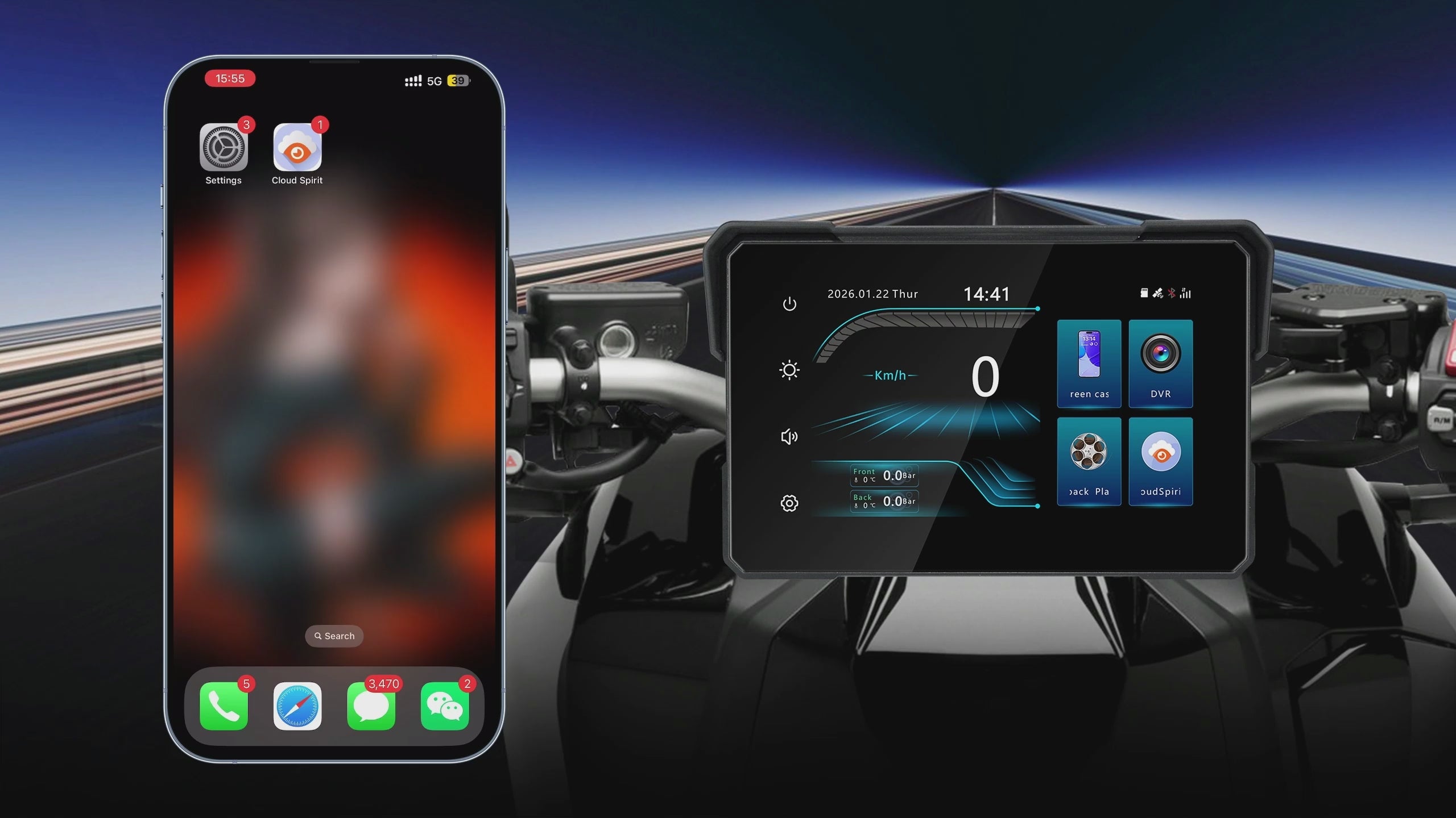 Linkifun MT24 7 inch 4G motorcycle dash cam with Cloud Spirit app remote live streaming demonstration